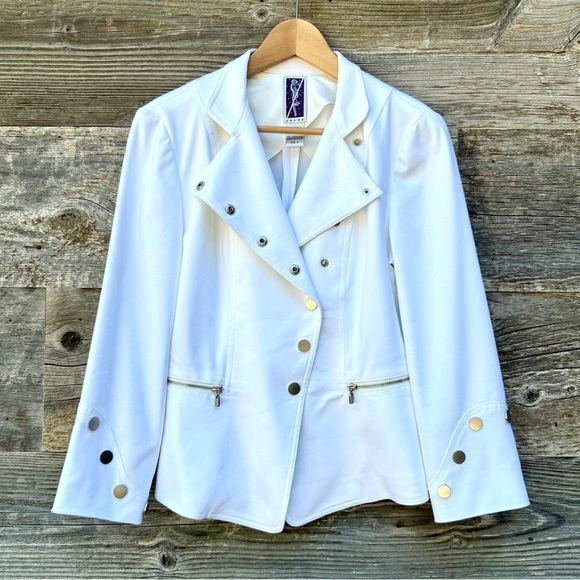 Zelda 90s Vintage White Blazer Zipper Snaps Motorcycle Biker Chic Edgy, Sz 4 - Picture 1 of 9